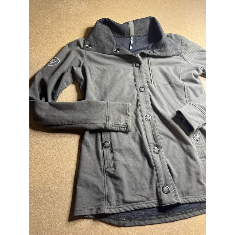 KUHL Lea Pullover Snap Jacket Womens Medium Gray Thumbholes Hiking Activewear